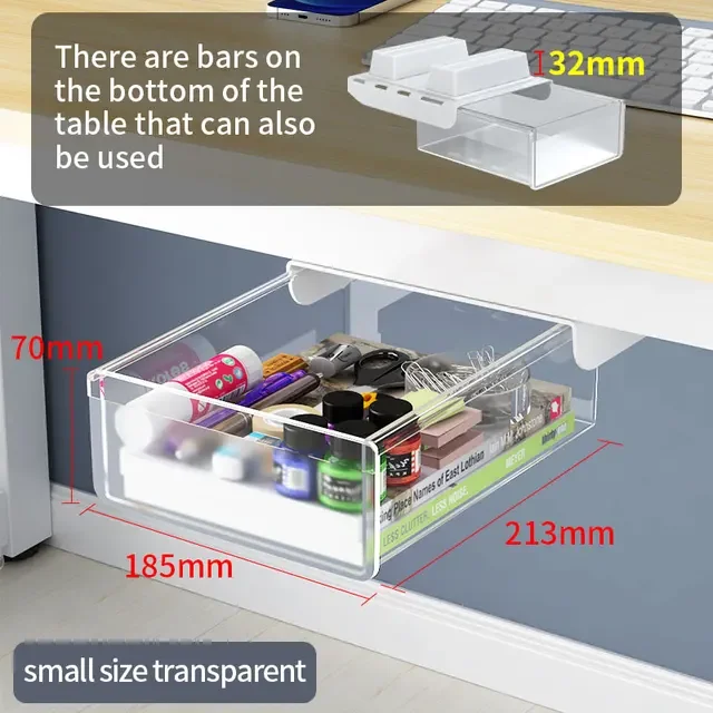 Versteckte Schubladenaufbewahrung unter dem Schreibtisch, Büro-Organizer, Schreibtisch, selbstklebende Schubladen, Kunststoff, Untertisch, Zubehör, Aufbewahrungsbox, Schublade: Beige