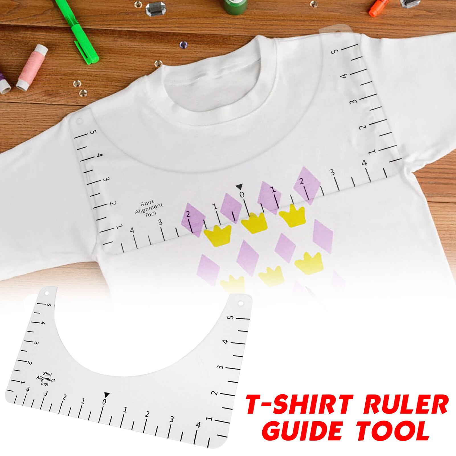 T-Shirt Ruler Guide Alignment Tool High Accuracy T-shirt Round Neckline Measurer Transparent Size Chart Ruler Sewing Accessorie