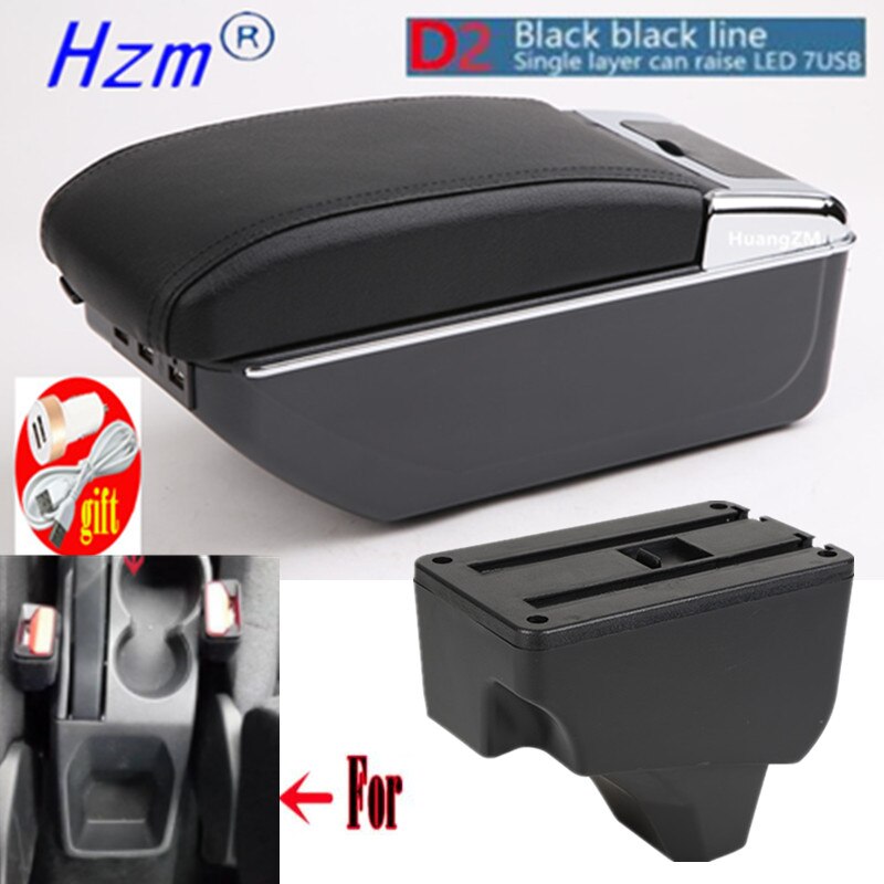 For Peugeot Armrest For Peugeot 208 Car Armrest box Retrofit parts Interior Storage box accessories USB LED: D style white lines