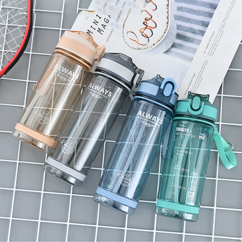 800ml sportvattenflaskor med sugrör för camping vandring utomhus plast transparent bpa gratis flaska för män drinkware