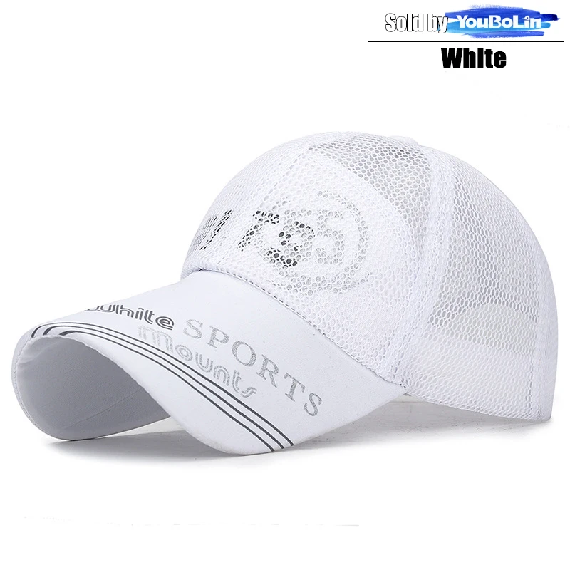 Summer extended brim sun protection baseball cap outdoor sun hat sports breathable hat printed SPORTS mesh cap: Blanco