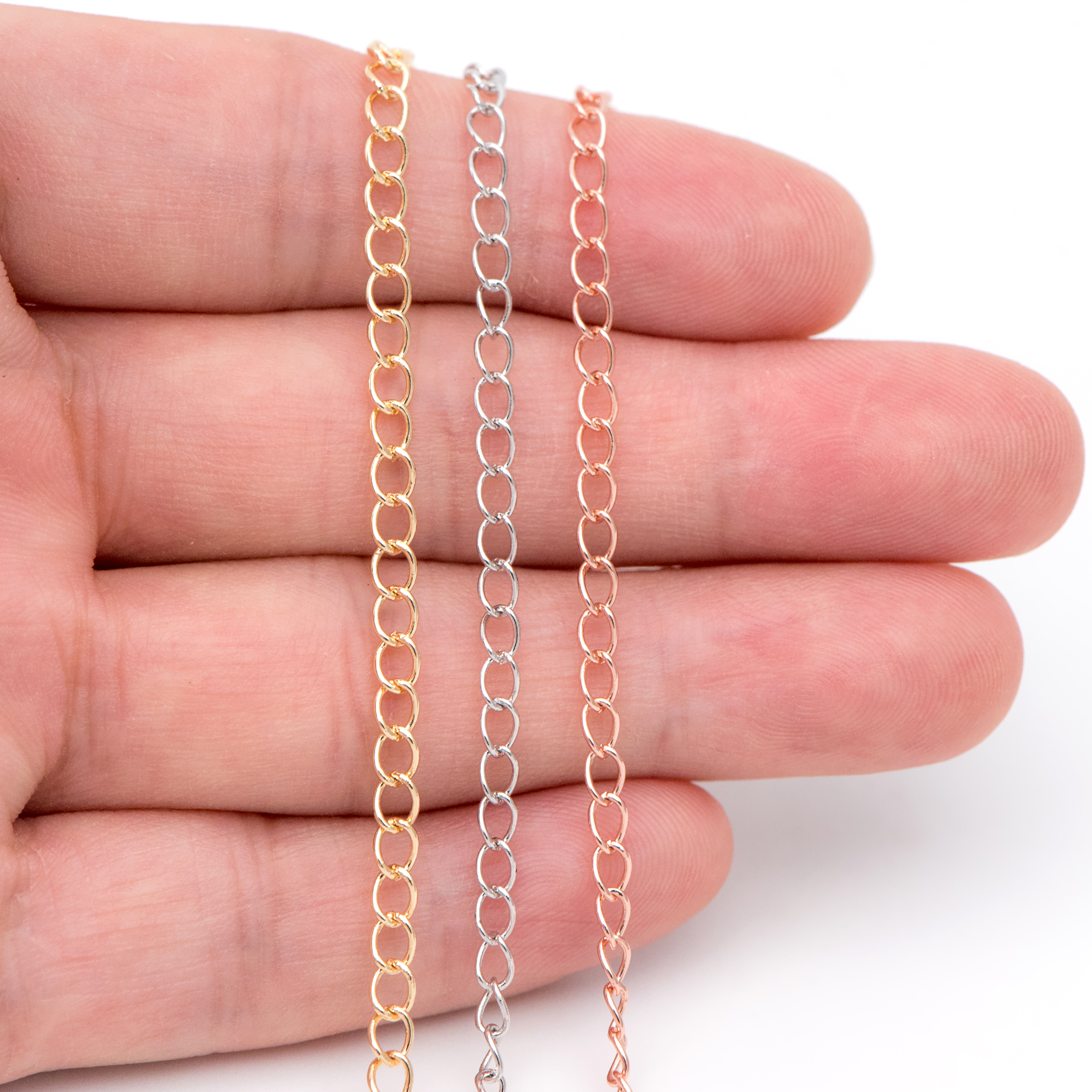 Gouden/zilveren/roségouden schakelketting, echt gouden/gerhodineerde messing ketting, doe-het-zelf sieradenonderdelen (lk -175))