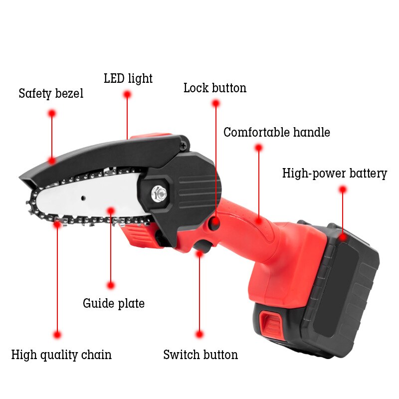 Mini ChainSaw Battery Electric Garden Saw Cordless household one-handed Garden Hand Saw motosega potatura without battery