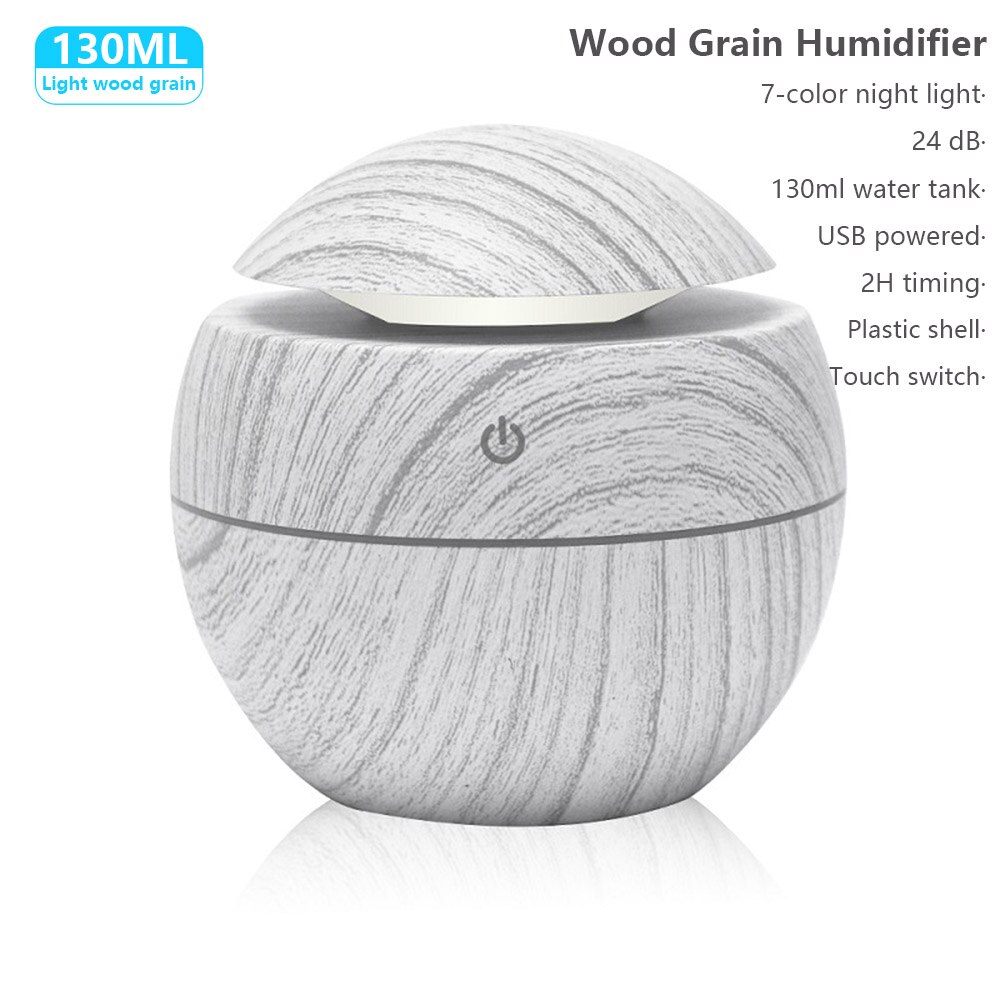 Puusyinen sähkökostutin eteerinen aromiöljy diffuusori ultraääni usb mini sumukone led valolla kodinkoneilla: H3 valkoista puusyistä