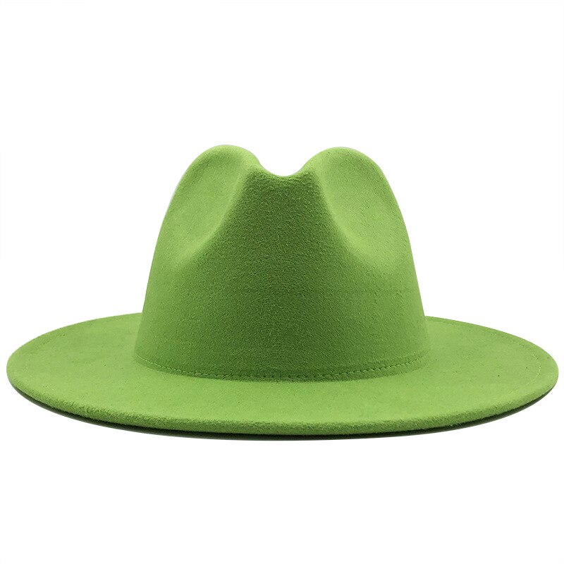QBHAT Lime Green with Yellow Bottom Jazz Felt Hats Women Men Large Brim Faux Wool Fedora Hat Patchwork Panama Cowboy Cap