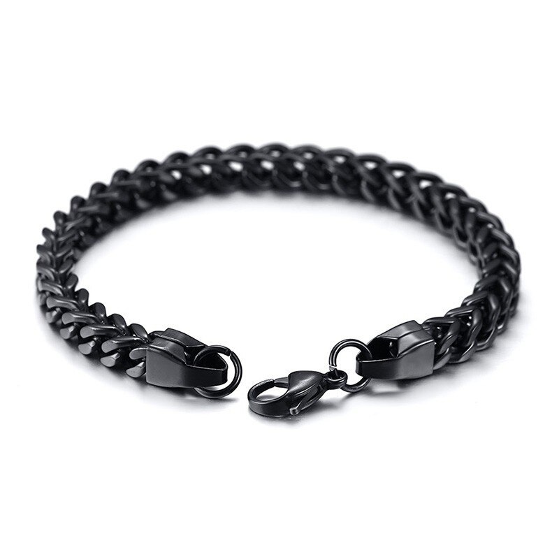 Vnox, pulseras de cadena de 6mm de ancho para hombres, joyería de acero inoxidable, pulsera de eslabones pulidos de 8,66 pulgadas: Black / 19.5 cm