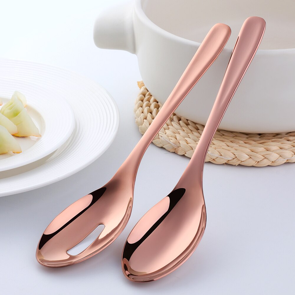 Kitchen 304 Stainless Steel Spoon Set Large Salad Dinner Serving Spoons Server Metal Fork Spoon Cutlery Set Steel Utensils