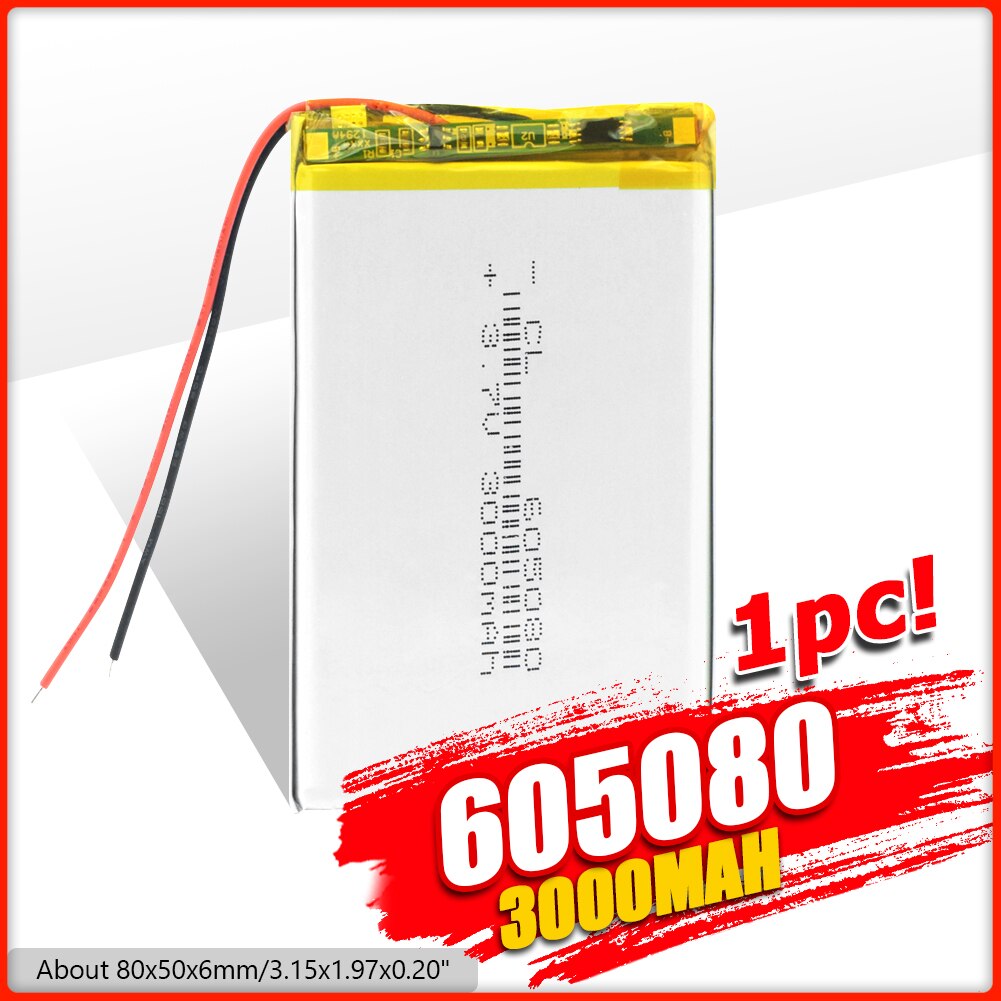 2PCS Lithium Polymer 605080 Model Battery 3.7V Li ion 3000mAH Large Capacity Cells Rechargeable Replacement for MP3 Player