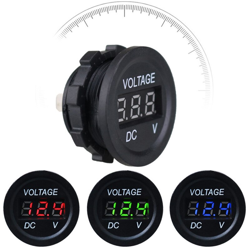 Rotondo Impermeabile auto Moto Pannello portato digitale Schermo del Misuratore di Tensione Voltmetro del tester di Tensione del tester del tenere sotto controllo Schermo DC6V-30V