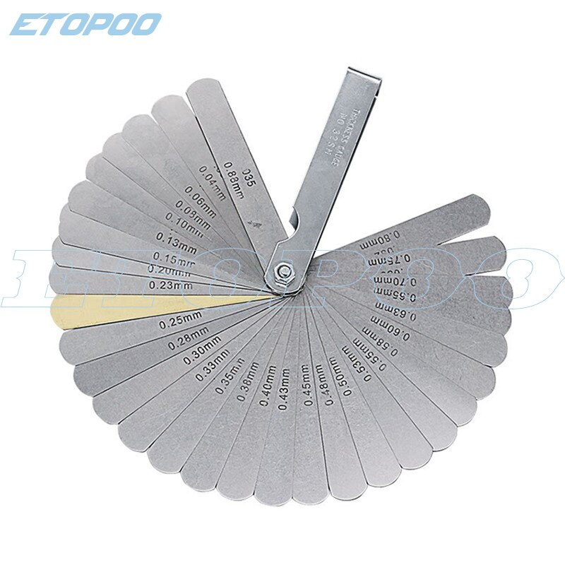 32 Blades Feeler Gauge Metric Gap Filler 0.04-0.88mm Thickness Gage .0015-.035 Copper Sheet For Measurment Tool