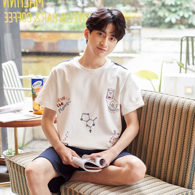 Pijamas de verano para amantes, conjunto de ropa de ocio para hombres jóvenes de manga corta de algodón fino para chicas encantadoras