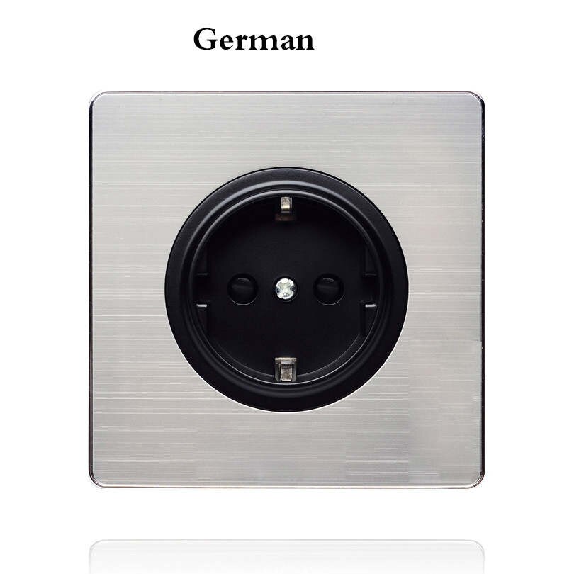 1 Gang 1 2 Way Brushed stainless steel Light EU Socket Any Click Point Control Wall Socket Switches Panel With Led: German standard