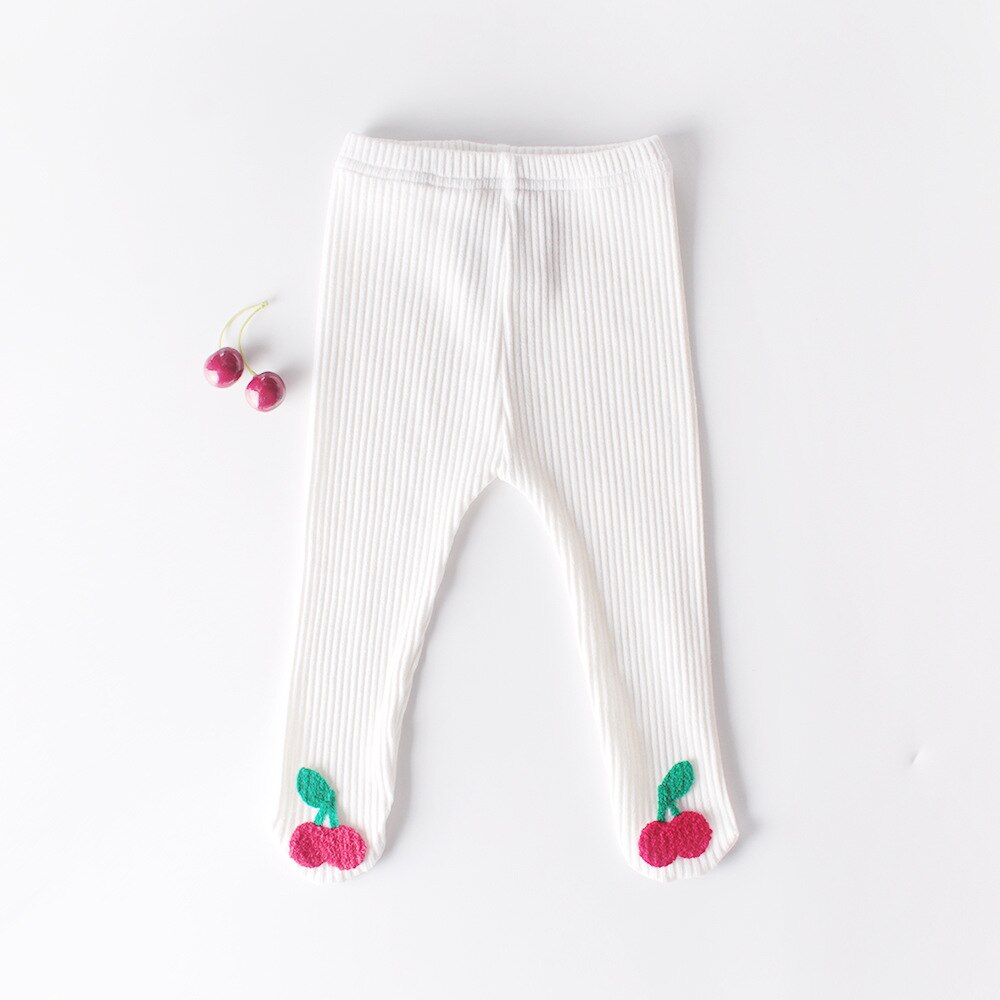 Katoen Geribbelde Panty Meisjes Kousen Leuke Cherry Panty Peuter Meisjes Panty Baby Meisje Stocking Peuter Knit Leggings Panty: Creamy-white / 73cm  6-9m