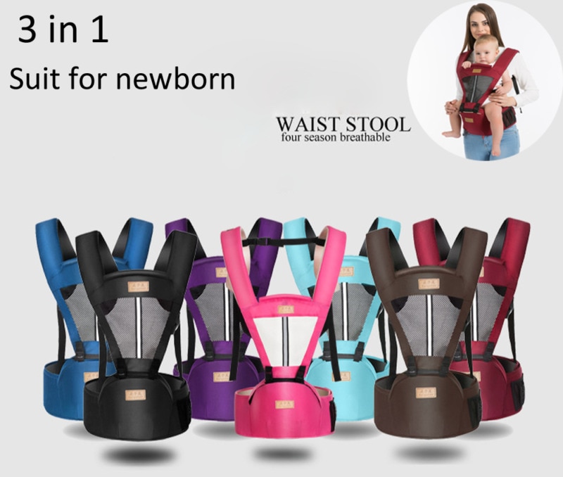 I aktiesolid, åndbar og ergonomisk nyfødt bæresele, justerbar, med brystbælte, kænguru-rygsæk fra 0 to 4 år