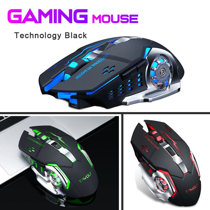 Kabellose gaming-maus, wiederaufladbar, leise, mit kühlender atemlampe, ergonomisch, reaktionsschnell, für laptop, pc, macbook und büro.: Technologie schwarz