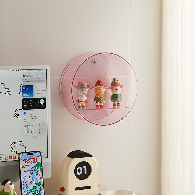 ‌ Vitrina redonda montada en la pared de 25 cm de diámetro – Gabinete de pared transparente con vista transparente | Organizador de decoración de pared: Negro