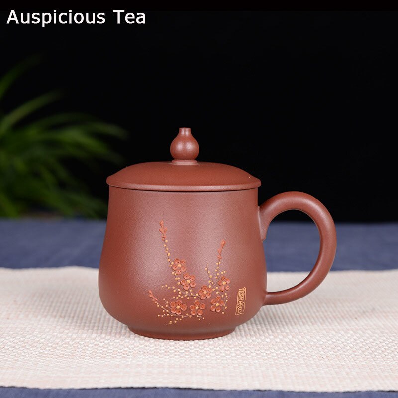 370Ml Yixing Paarse Klei Mok Met Deksel Kit Hand Geschilderd Pruimenbloesem Grote Capaciteit Ruwe Erts Zisha Cup Kantoor master Puer Thee Cup