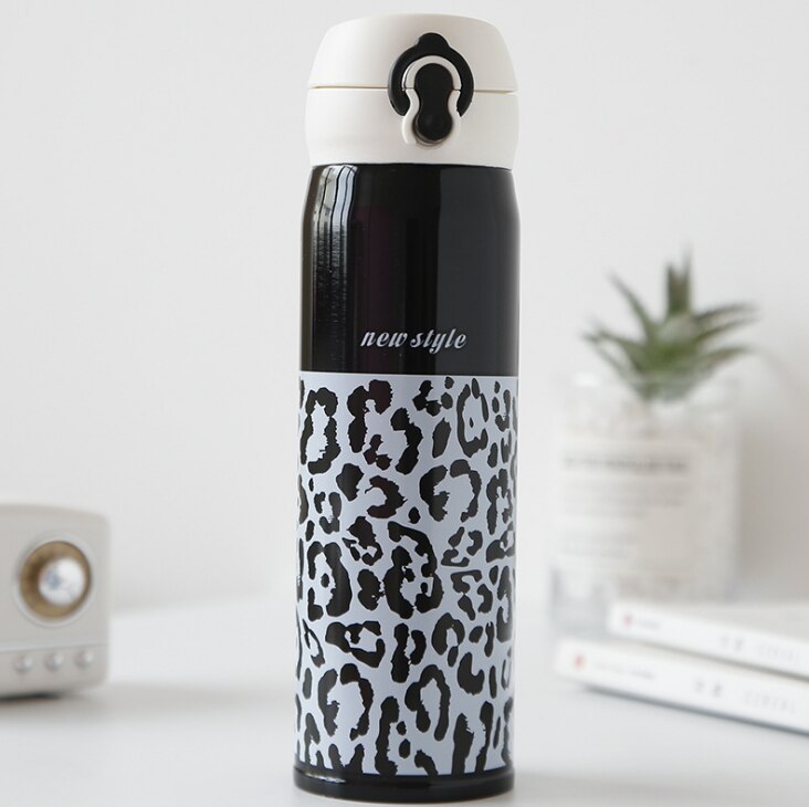 350/500ml matningsbägare mjölktermos i rostfritt stål för barn isolerad vattenflaska läckage-poof termisk leopardkopp: Stor 2
