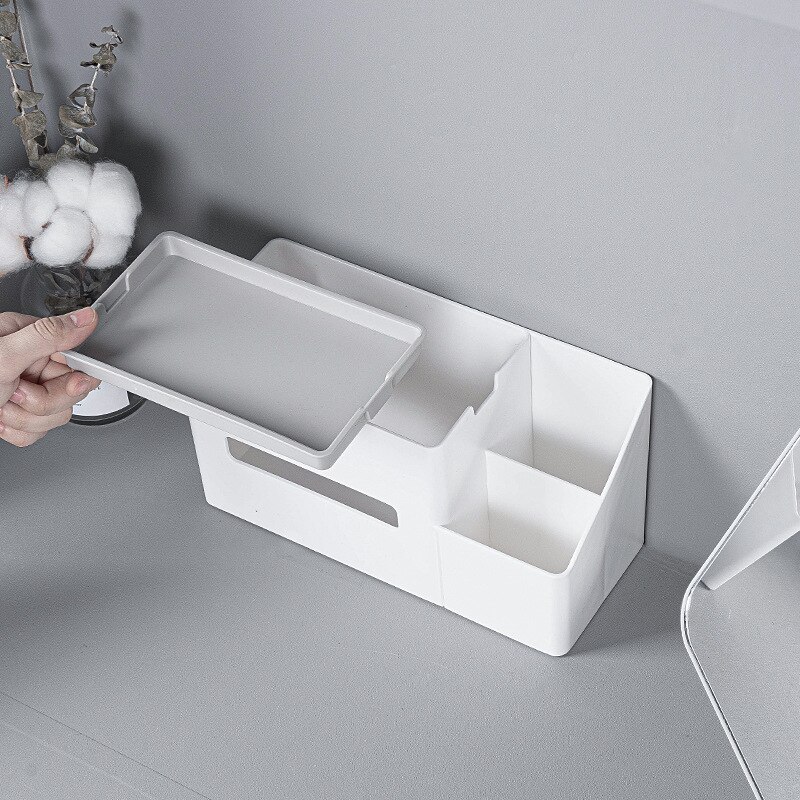 Square Tissue Box Cover White Pen Holder Desk Organizer Storage Box Sundries Pencil Box Multifunctional Plastic Stationery