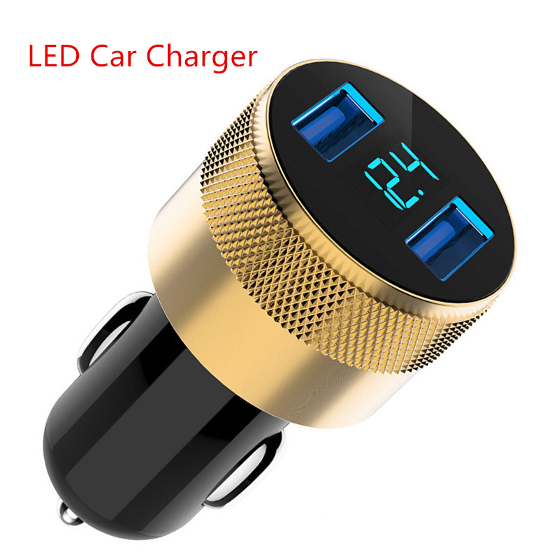 Digitales kfz-ladegerät mit 2 a usb-anschlüssen, led-anzeige und dual-usb-  qc3.0- schnellladeadapter für samsung  s20 s10 s9 s8 plus und huawei  p40 p30: Goldenes autoladegerät