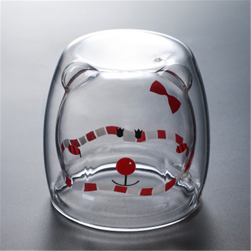 Prevent Scald Cartoon Lovely Double Glass Milk Coffee Cup Kids Party Drinkware Glass Round Mouth Cute Beer Mugs Bear Tea Cups: A