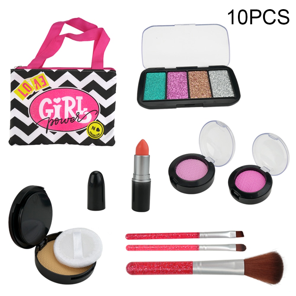 Mooie kleur make-up speelgoed make-up kwast blush 4 kleuren flitspoeder 7 stuks 10 stuks pak simulatie kleurrijk make-believe speelgoed: Met cosmetische tas