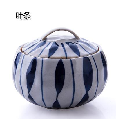 Japan Stijl Hand Schilderen Keramische Slowcooker Met Deksel Water weerstand Kookpan Ei Kom Dessert: Marineblauw