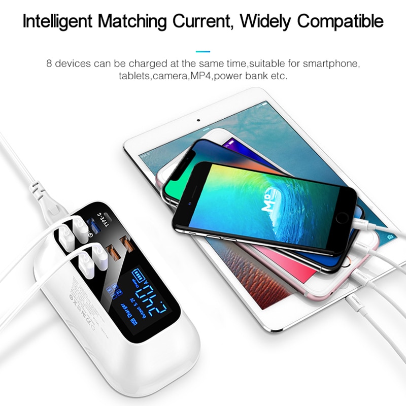 Goojodoq Quick Charge 3.0 40W 8-Port Usb Charger/Type C/Pd Charger Smart Led Display usb Snel Opladen Adapter Voor Telefoon Tablet