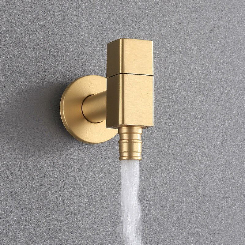 Tvättmaskin kran koppar badrum hörn kran kran enkel kall trädgård kran borstad guld utomhus mixer liten kran