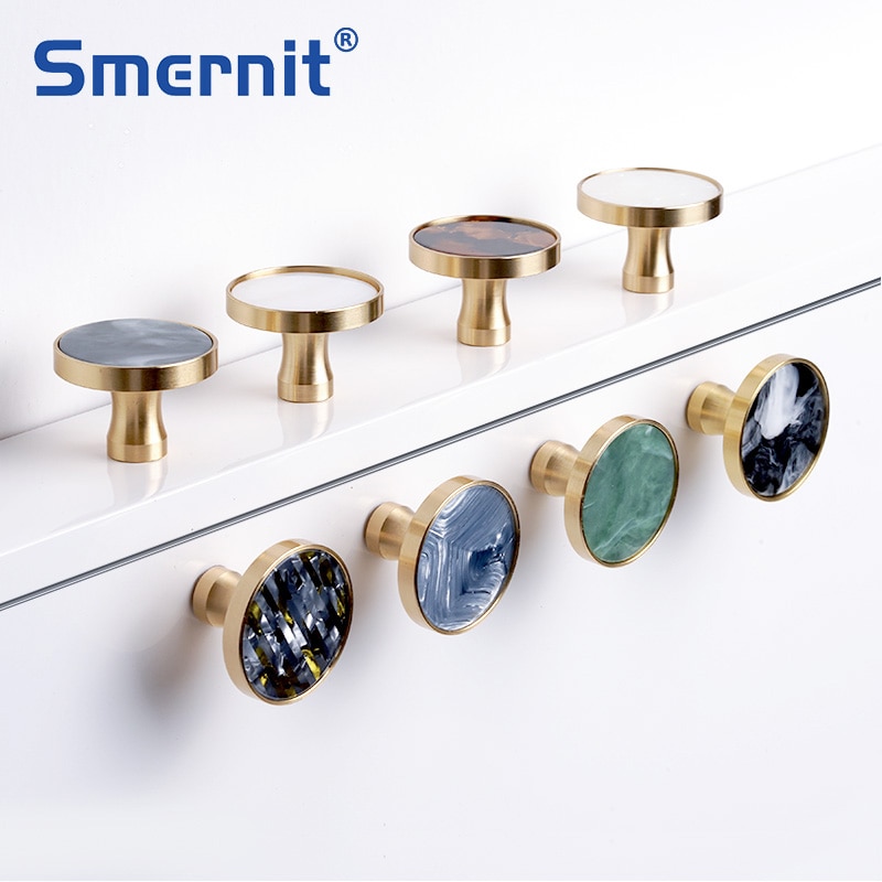 Brass Door Knobs and Handles for Cabinet Shell Resin Furniture Handles Kitchen Cupboard Drawer Pulls Wall Hanging Hooks