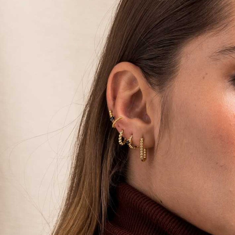 GS 925 Sterling Silver Minimalist Square Rectangle Gold Hoop Earrings For Women Chic Geometric Beads Huggie Earring Jewelry