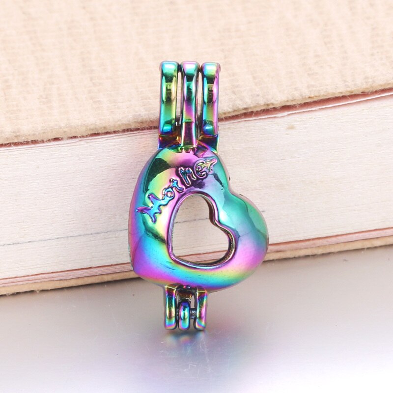 6pcs/lot 16 styles Rainbow Color Pearl Cage Bead Cage Essential Oil Diffuser Locket Pendant DIY Jewelry Making for Oyster Pearl: 040301