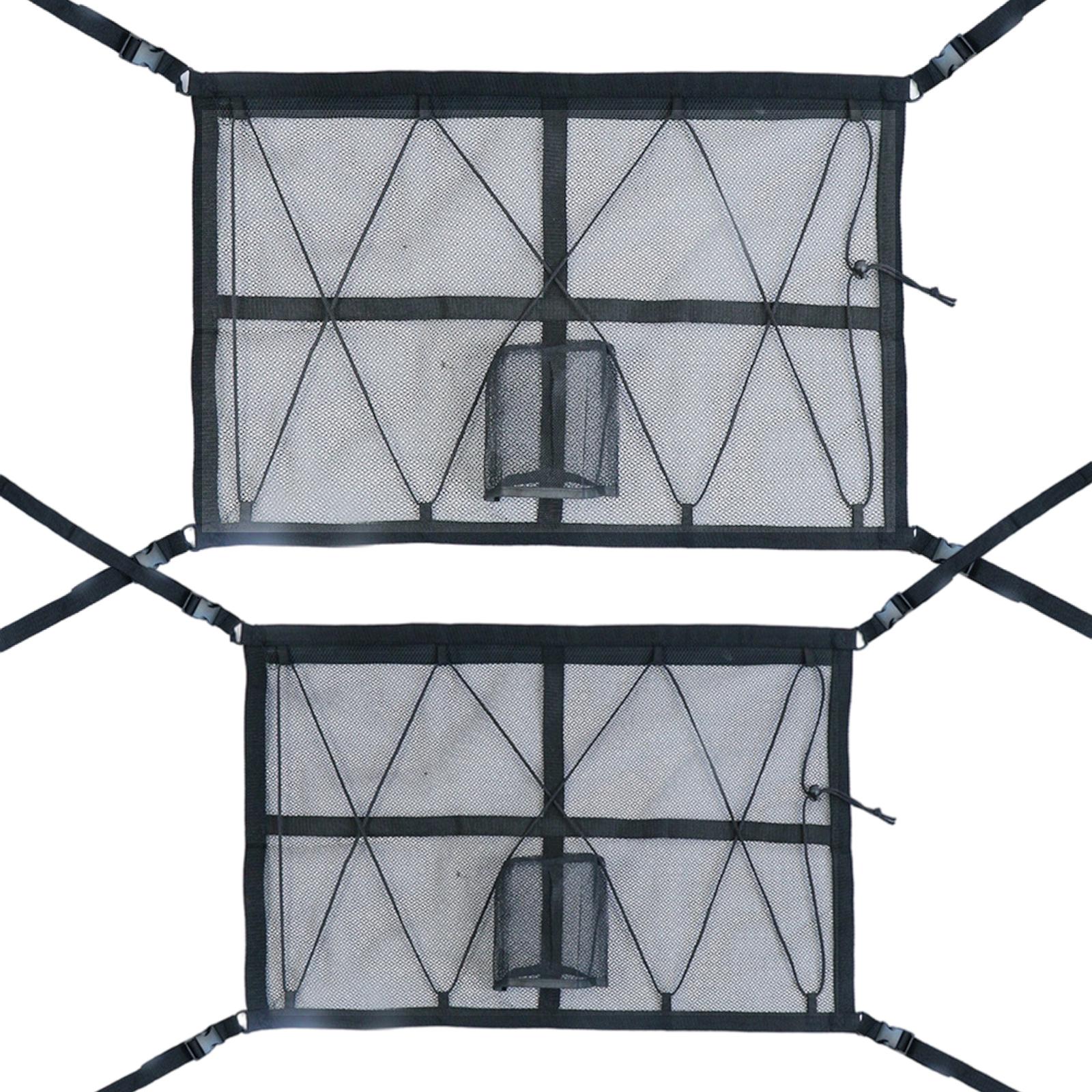 Car Roof Ceiling Cargo Net Pocket Double Layer Interior with Zipper Buckle Breathable Bag Car Tents for SUV Camper Van Truck MPV