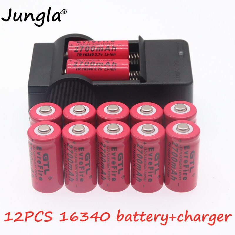 2700mAh Rechargeable 3.7V Li-ion 16340 Batteries CR123A batterie pour lampe de poche LED voyage chargeur mural pour 16340 CR123A batterie: Or