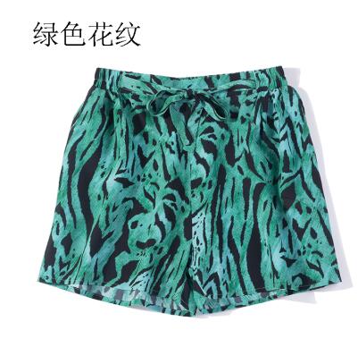 Zijde Vrouwen Shorts Effen Kleuren Met Zakken Met Riem In 15 Kleuren One Size JN429: green print