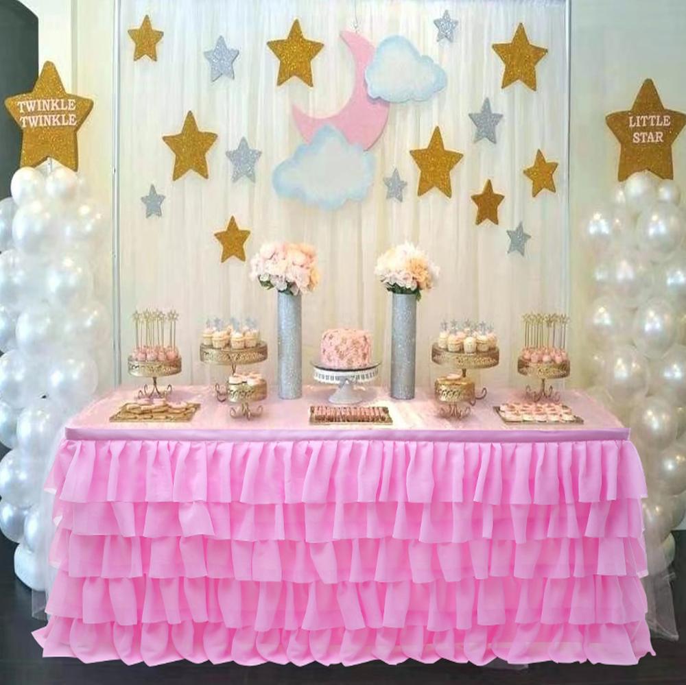 Bruiloft Decor Tafel Rok 5 Layer Rechthoek Ronde Tulle Tafelkleed Kids Birthday Party Scene Versieren Tutu Tafel Rokken
