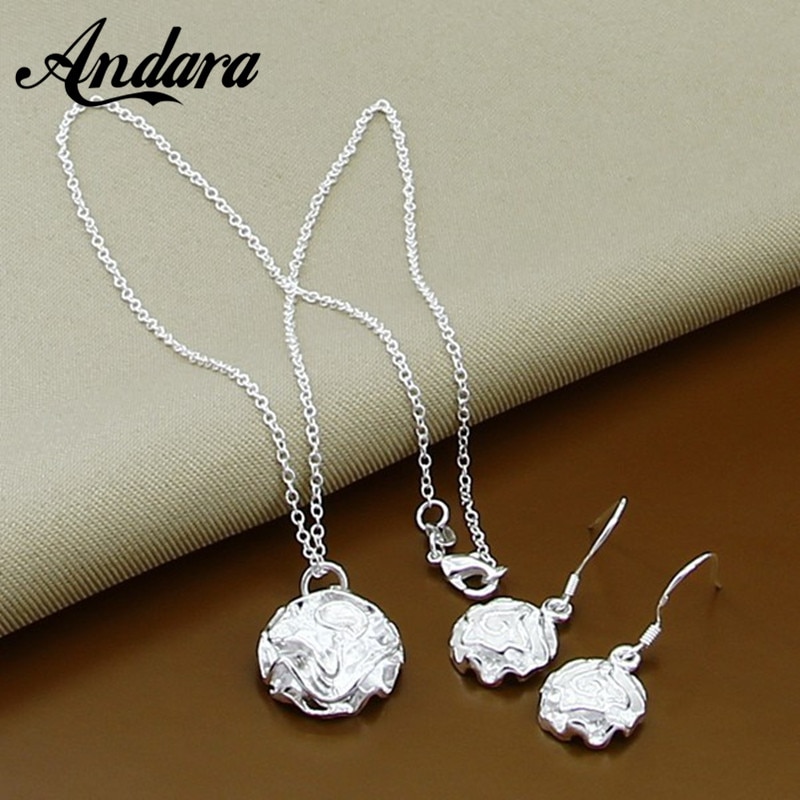 Jewelry Set Delicate 925 Sterling Silver Plant Flower Earring Necklace Set for Women Girl Valentine&#39;s Day