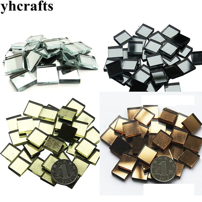 192 stks/400 gram/partij, Kleur selecteren Vierkante glas spiegel mozaïek Handgemaakte accessoires Craft materiaal Mozaïek art 1.5 cm