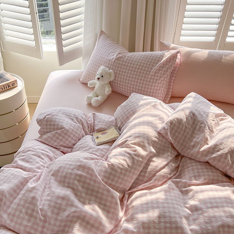 Parure de lit nordique verte à carreaux pour filles et garçons, housse de couette Double Queen Size, drap plat, taie d'oreiller, sans remplissage,