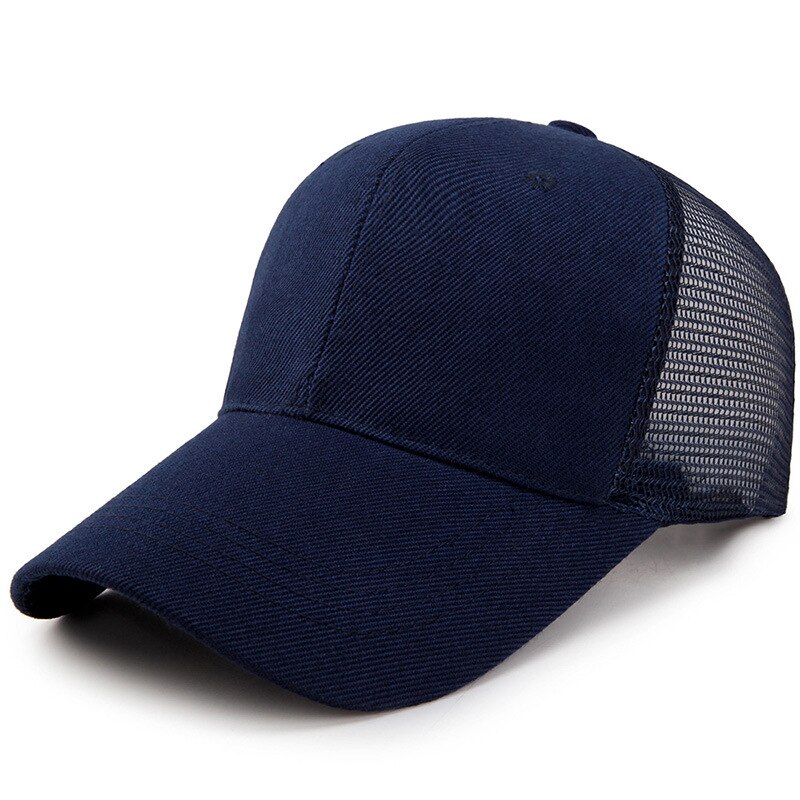 Men's Adjustable Mesh Back Cap Black Mesh Back Trucker Cap Snapback Hat: Navy blue-Mesh