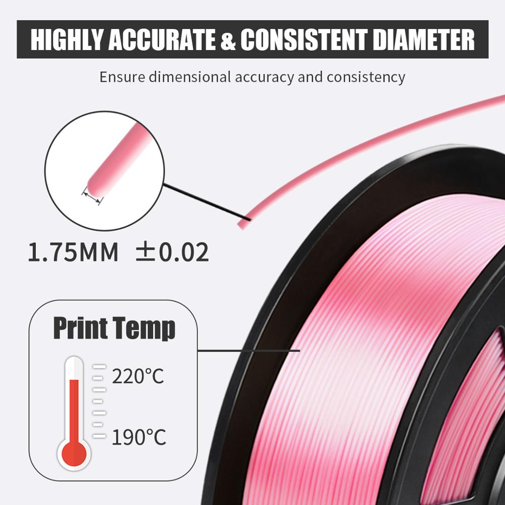 3d printing pink PLA 3D Printer Filament Silk 1.75mm 1KG 2.2LBS Spool Widely Compatible 3D Printing Metal Silver Feeling