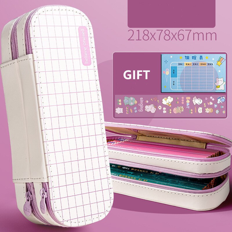 Double check canvas pencil case cute stationery box Large capacity Pencil cases for student pen case kawaii school supplies: purple