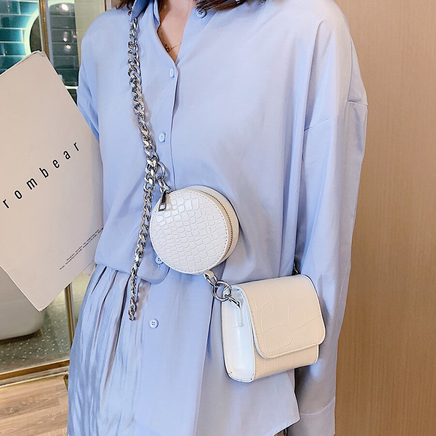 Feminino 2 peça conjunto crossbody saco jacaré padrão pequenos sacos de couro do plutônio corrente bolsa de ombro 2021 feminino mensageiro handbgas