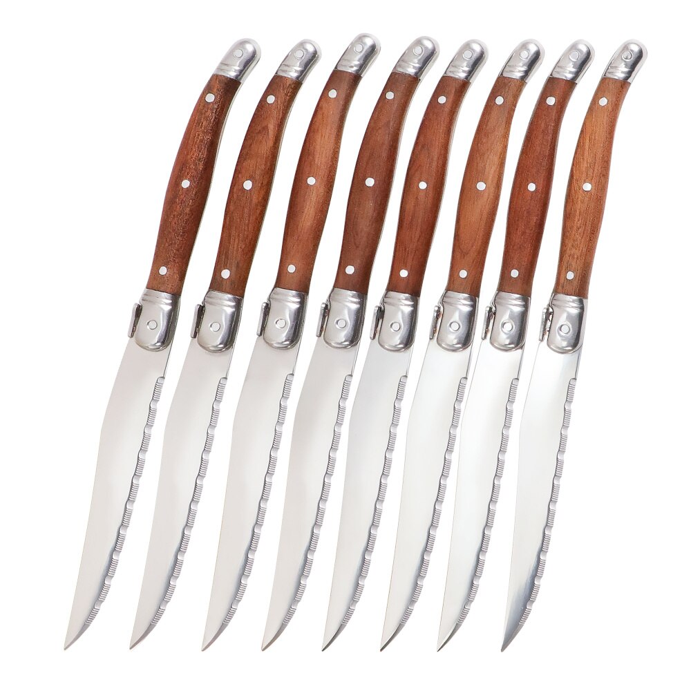 Laguiole 8 Stuks Steak Mes Hout Bestek Roestvrij Staal Gekarteld Lemmet Servies Restaurant Bestek Diner Messen Set