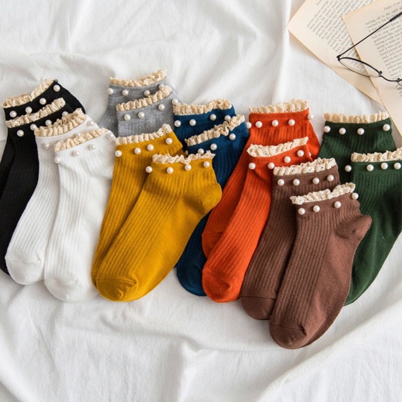 8 farver kawaii kvinder sokker perle blonder dejlig åndbar bomuld korte no show sexede korte sokker