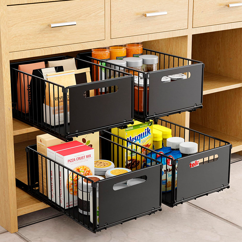 Cozinha pull out organizador para armários rack de armazenamento de especiarias sob pia organizador lanche pode cesta de armazenamento gavetas deslizantes