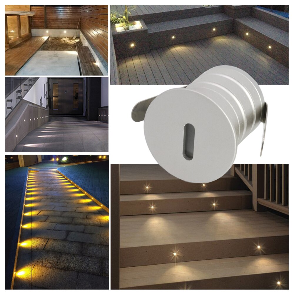 1W Led Recessed Stair Light IP67 Waterproof Step Light 12-24V Deck Staircase Wall Lamp Outdoor Garden Path Yard Landscape Light
