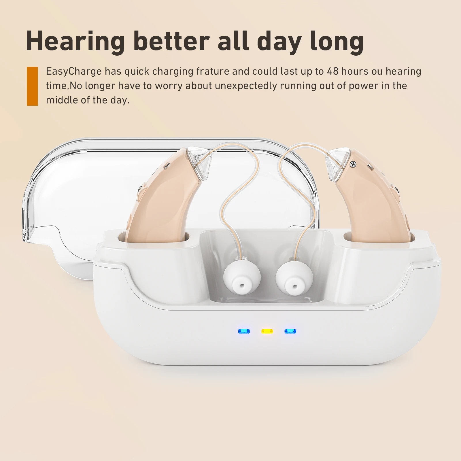 BTE Rechargeable hearing aids for seniors with noise reduction Digital Hearing Amplifiers for Hearing Loss with charging case