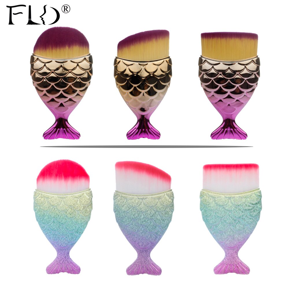 Fld 3 stuks/lot make-up zeemeermin kwasten set foundation blush cosmetische schoonheid make-up tools make-up kwasten