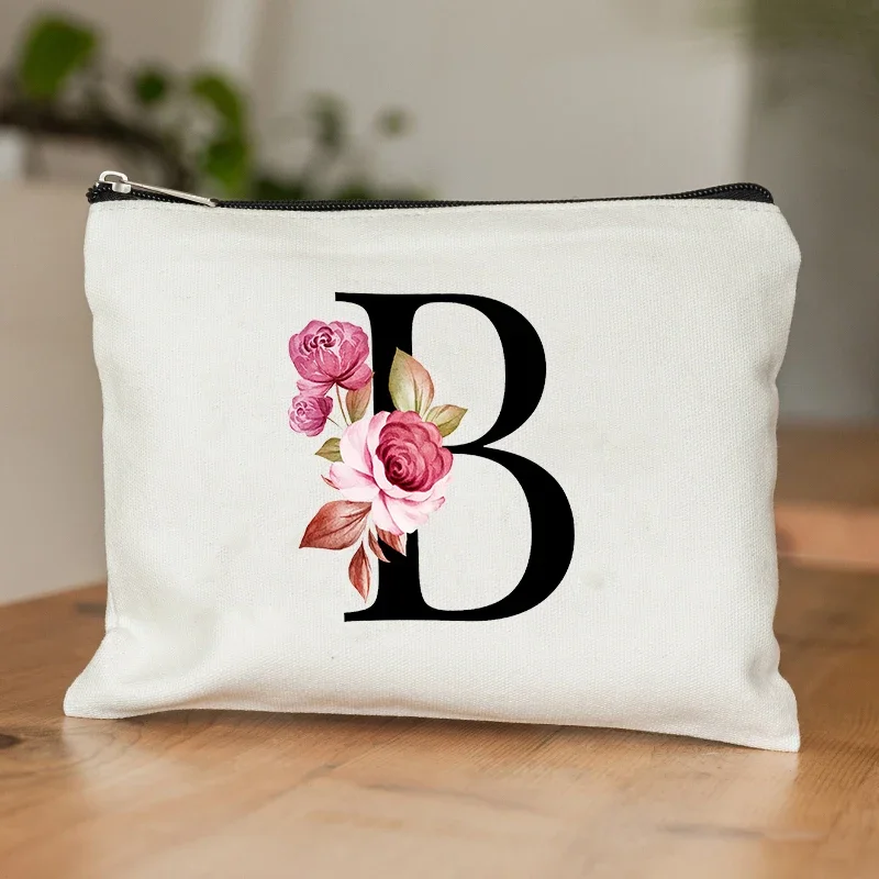 26-Buchstaben-Blumen-machen-hoch-Tasche, bedruckt, Brautjungfer, Hochzeitsgeschenk, Abschlussfeier, Lehrertag, , Aufbewahrungstasche, Reise-Parfüm-Seitentasche